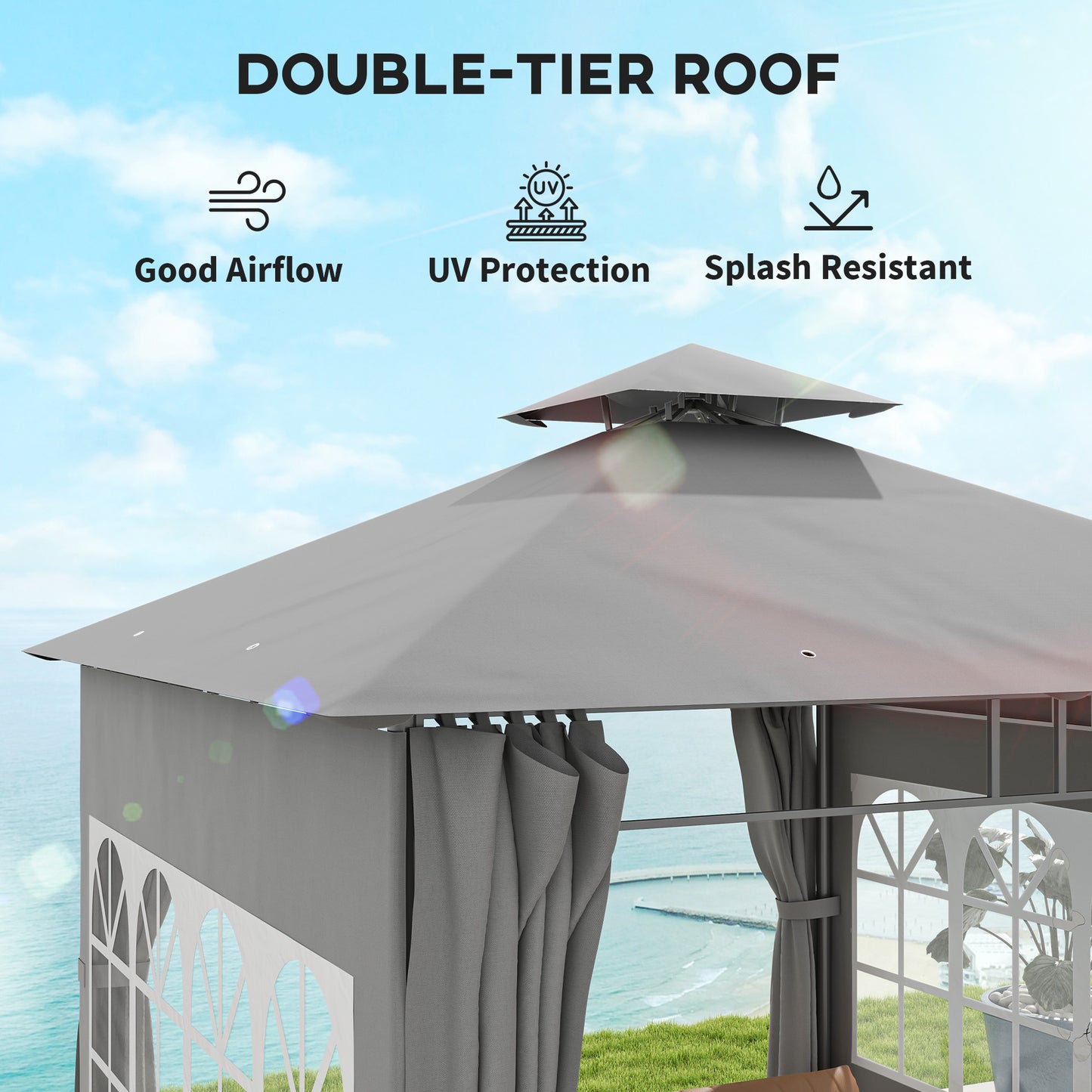 3 x 3 m Garden Gazebo, Outdoor Gazebo Canopy Shelter, Light Grey