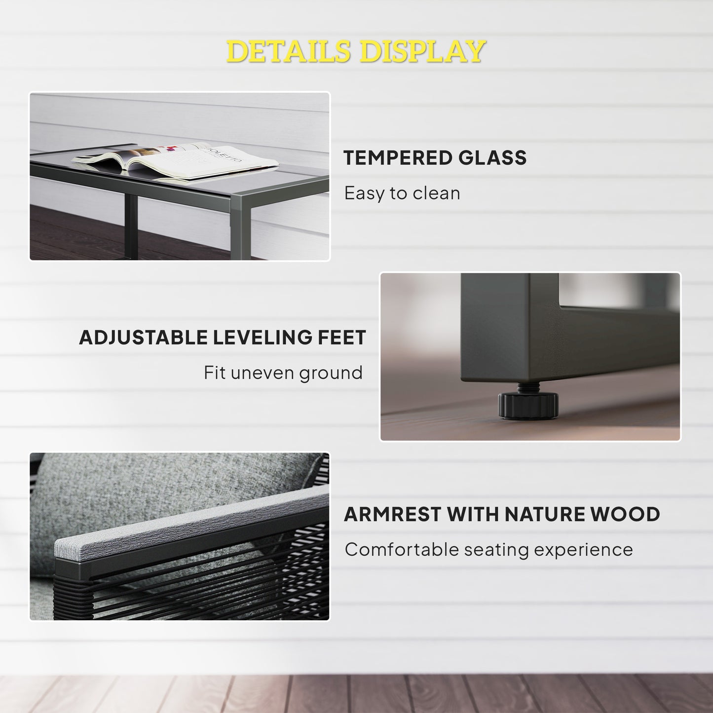 4 Pieces Rattan Garden Furniture Set for 4 Person, Charcoal Grey