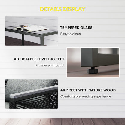 4 Pieces Rattan Garden Furniture Set for 4 Person, Charcoal Grey