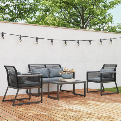 4 Pieces Rattan Garden Furniture Set for 4 Person, Charcoal Grey