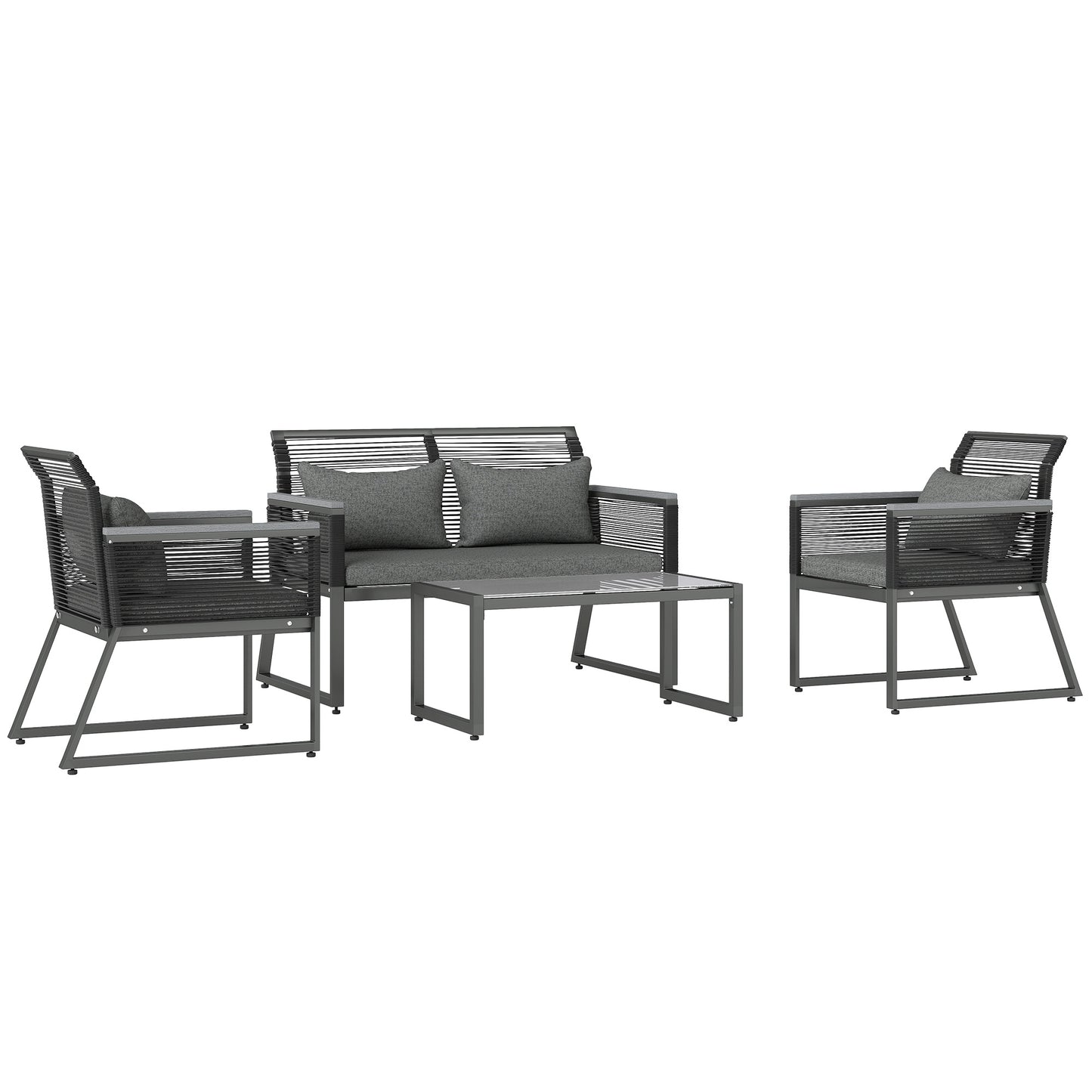 4 Pieces Rattan Garden Furniture Set for 4 Person, Charcoal Grey