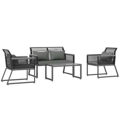 4 Pieces Rattan Garden Furniture Set for 4 Person, Charcoal Grey