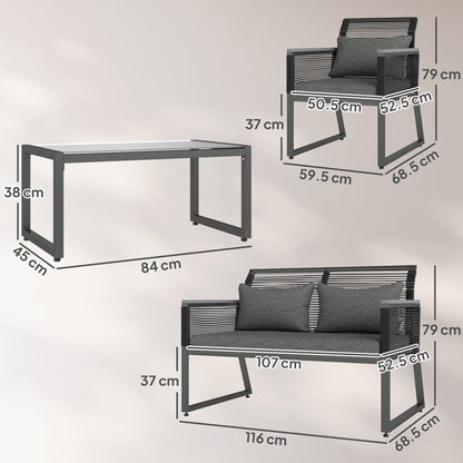 4 Pieces Rattan Garden Furniture Set for 4 Person, Charcoal Grey