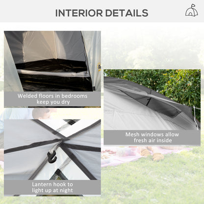 4-6 Man Tunnel Tent Camping Tent with 2 Bedroom, Vestibule, Bag, 2000mm Waterproof, UV50+ for Fishing, Hiking, Festival