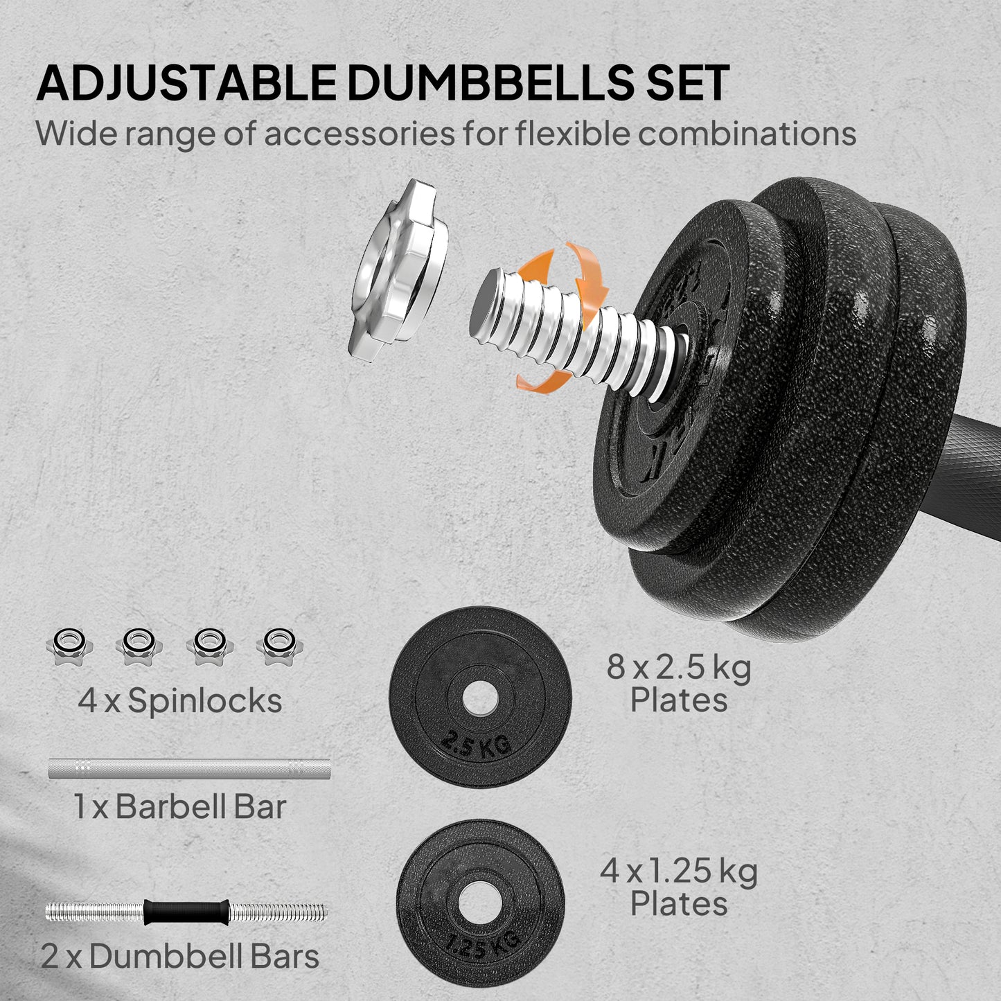 2-in-1 Adjustable Dumbbells Set, 30kg Weights Dumbbells Set