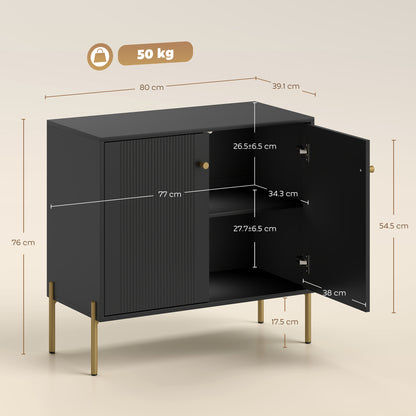 Modern Sideboard Buffet Cabinet with Fluted Doors, Coffee Bar Cabinet with Adjustable Shelf and Steel Legs for Kitchen, Dining Room, Living Room, Black
