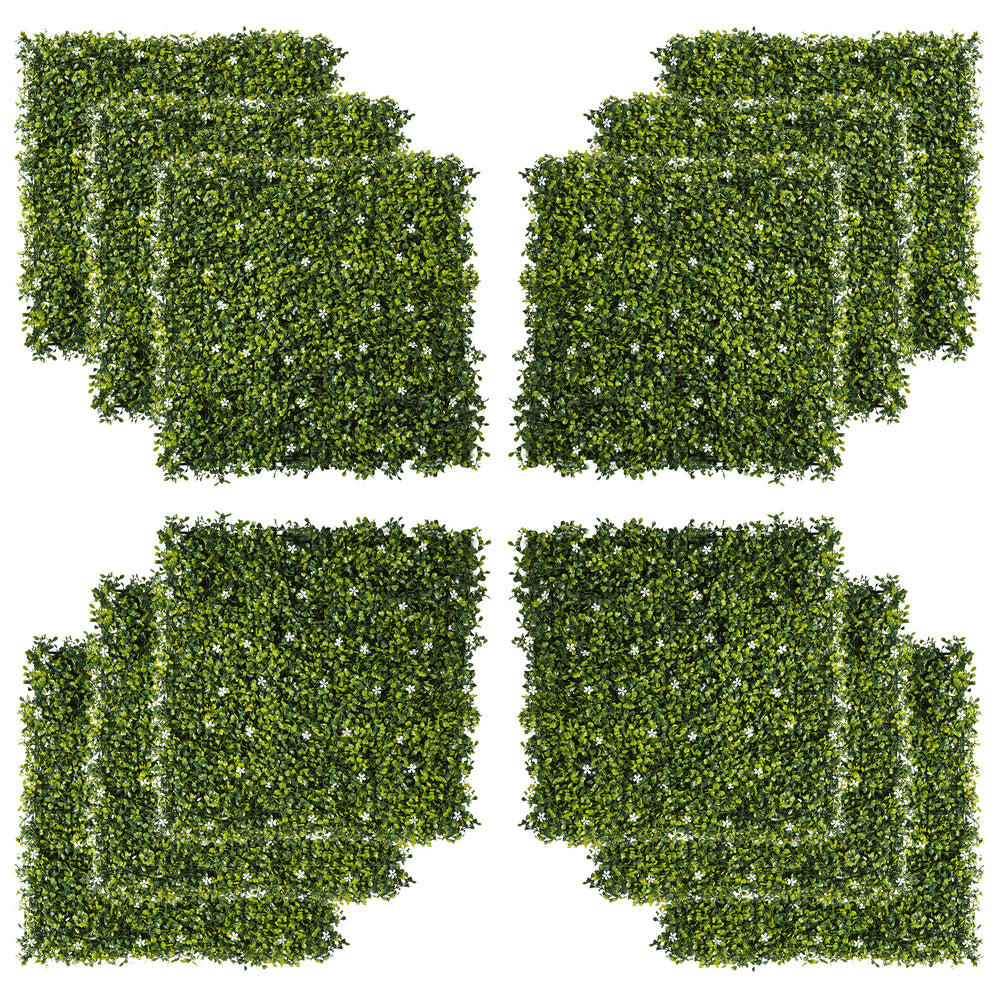 12PCS Artificial Boxwood Wall Panels 50cm x 50cm Grass Privacy Fence Screen Faux Hedge Greenery Backdrop Encrypted Milan Grass