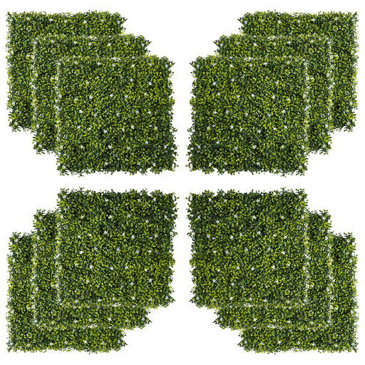 12PCS Artificial Boxwood Wall Panels 50cm x 50cm Grass Privacy Fence Screen Faux Hedge Greenery Backdrop Encrypted Milan Grass