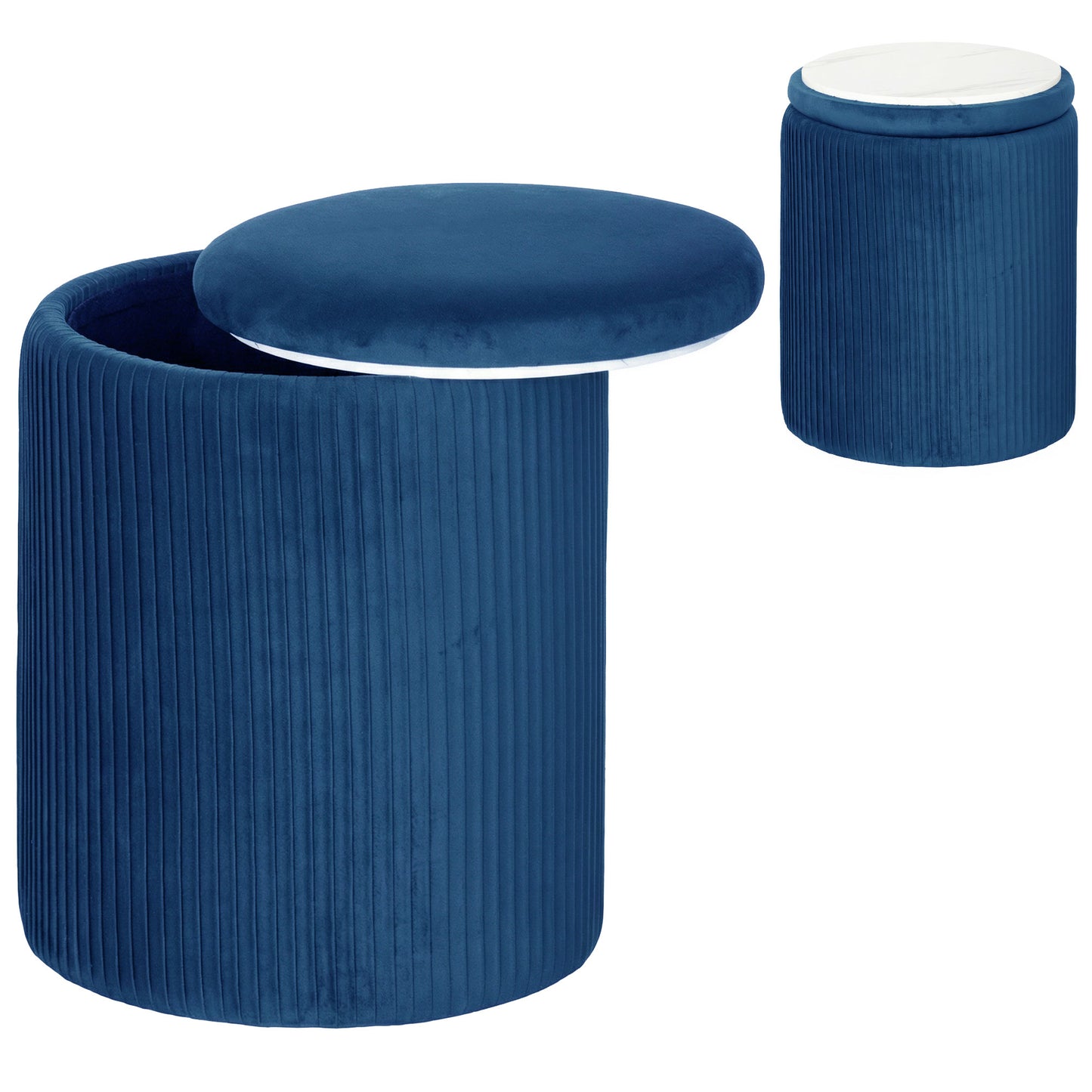 Round Storage Ottoman with Removable Top, Blue