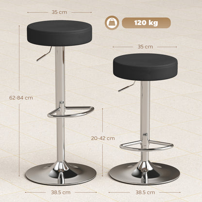 Bar Stools Set of 2, Height Adjustable Breakfast Bar Chairs, Black