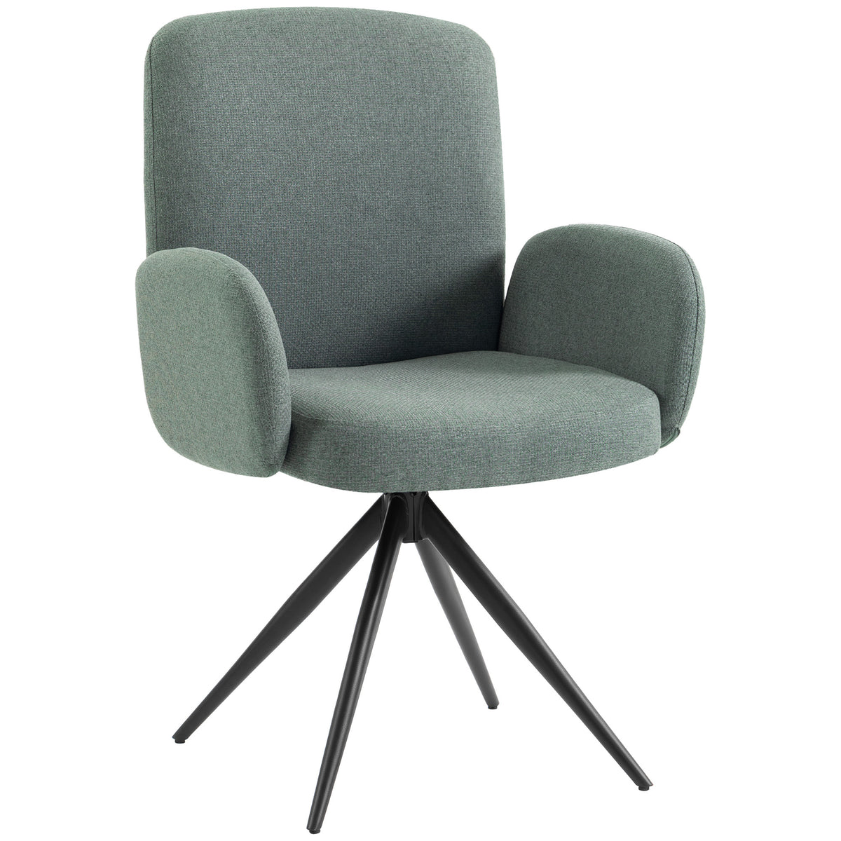 Linen-Effect Swivel Accent Chair with Curved Backrest - Light Green & Black