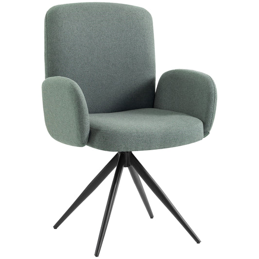 Linen-Effect Swivel Accent Chair with Curved Backrest - Light Green & Black