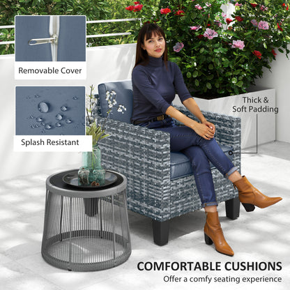 Single Rattan Chair, Garden Armchair with Cushions, Light Grey