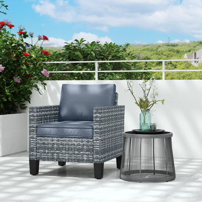 Single Rattan Chair, Garden Armchair with Cushions, Light Grey