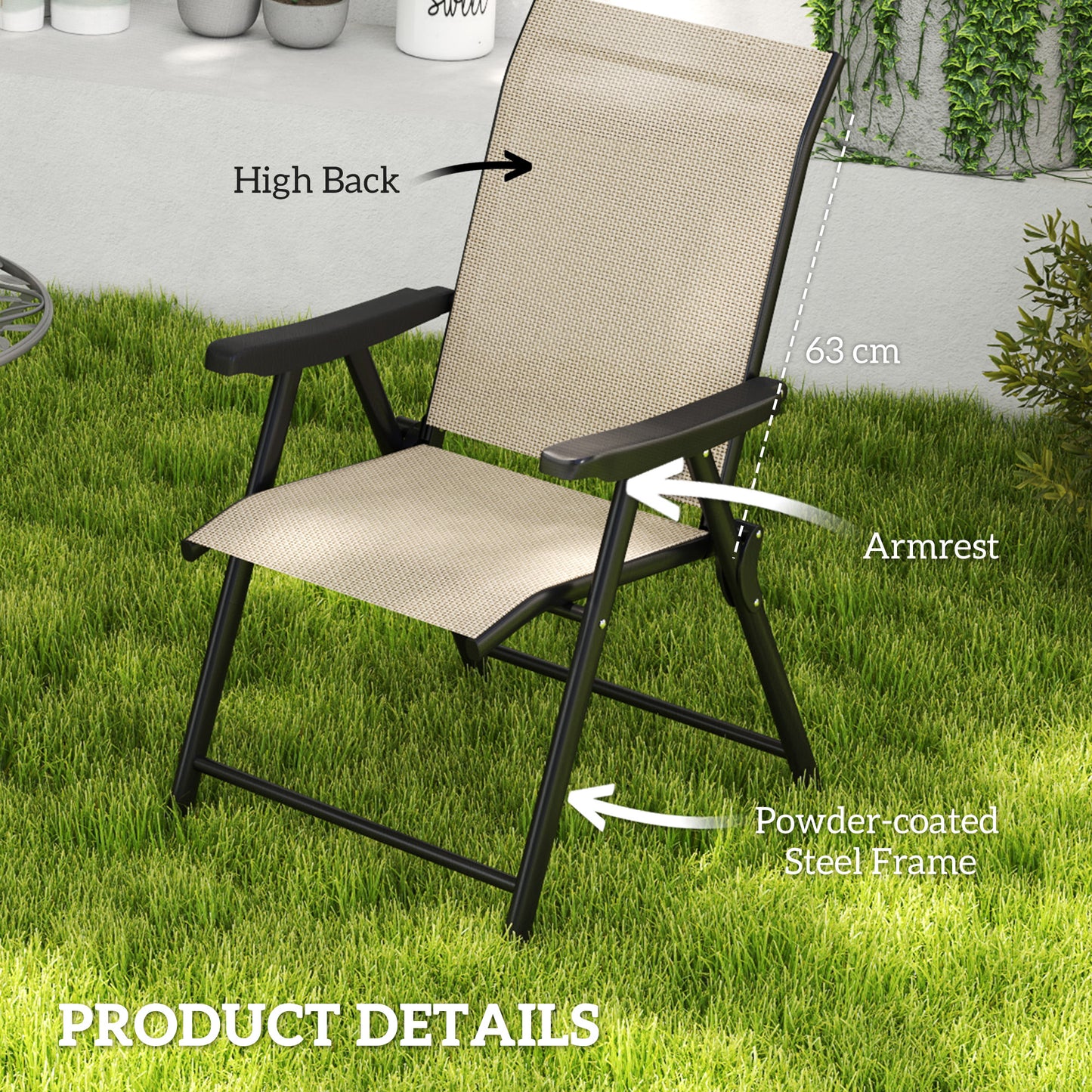 2PCS Folding Chair w/ Breathable Mesh Fabric Seat, Brown
