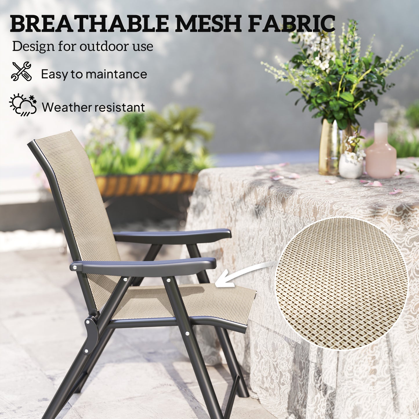 2PCS Folding Chair w/ Breathable Mesh Fabric Seat, Brown