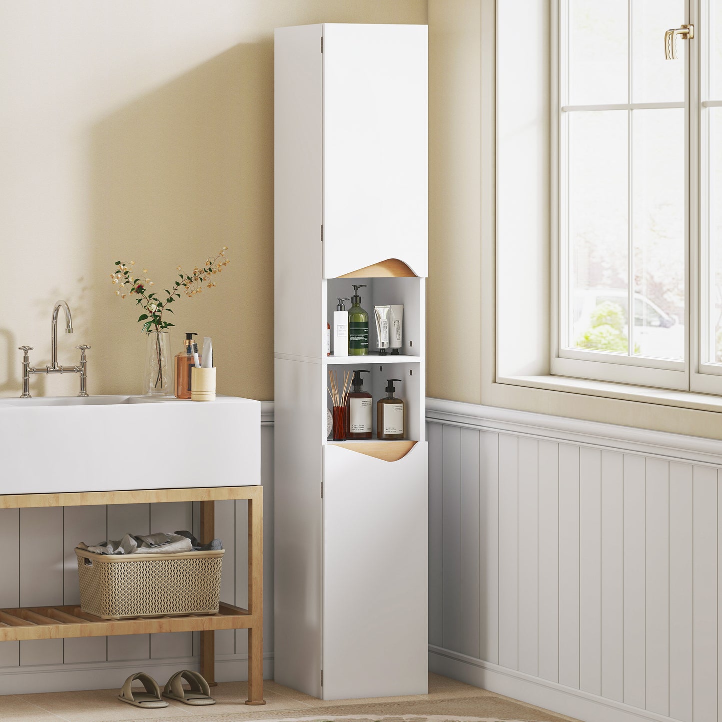 Slim Bathroom Storage Cabinet, Tall Bathroom Cabinet with 2 Doors