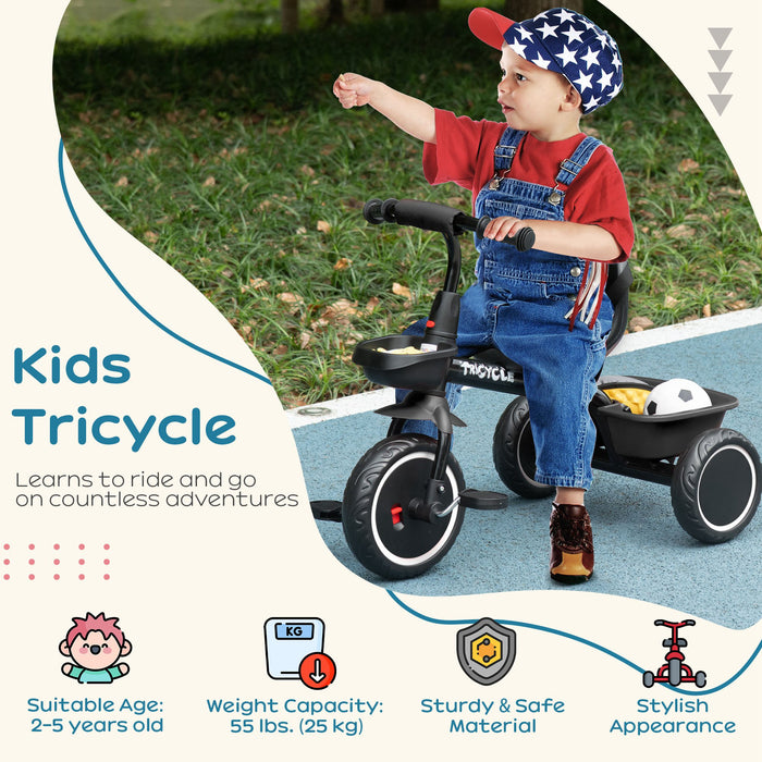 Kids Trike for 2 to 5 Years with Adjustable Seat, Baskets, Black