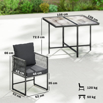 4-Seater Garden Dining Set with Space-Saving Chairs, Black