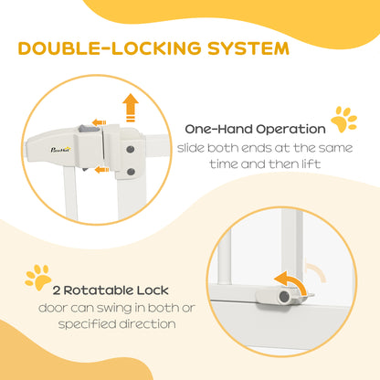 Metal 74-87cm Adjustable Pet Gate Safety Barrier w/ Auto-Close Door White