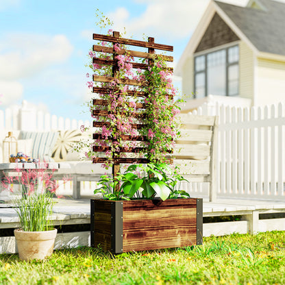 Raised Garden Bed, Wooden Planter with Trellis and Wheels