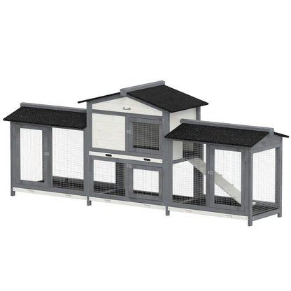 Rabbit Hutch, Guinea Pig Hutch, 2-Tier Bunny House w/ Run, Grey