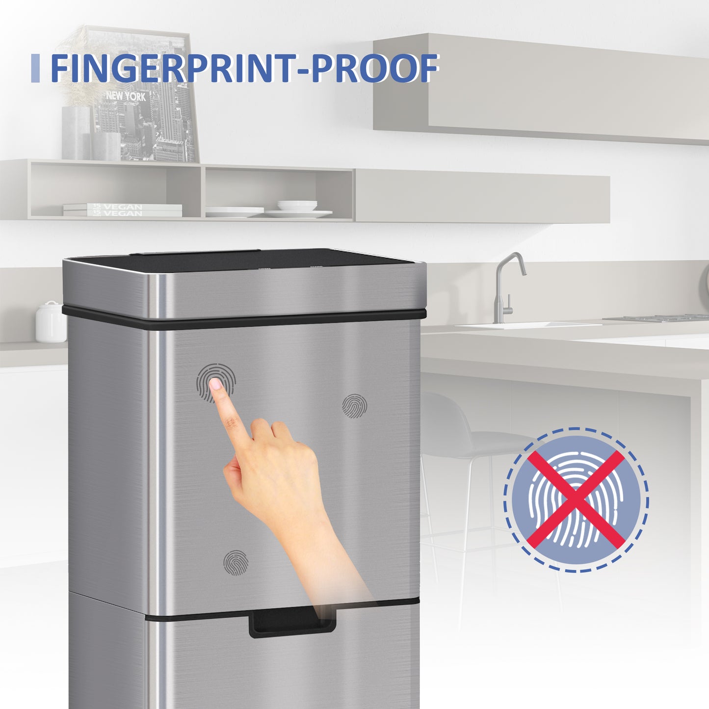 72L Stainless Steel Sensor Bin With 3 Compartments For Both Wet/Dry Waste