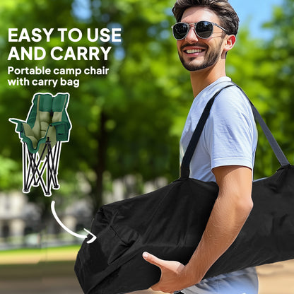 Camping Chair for Adults, Padded Folding Chair, Olive Green