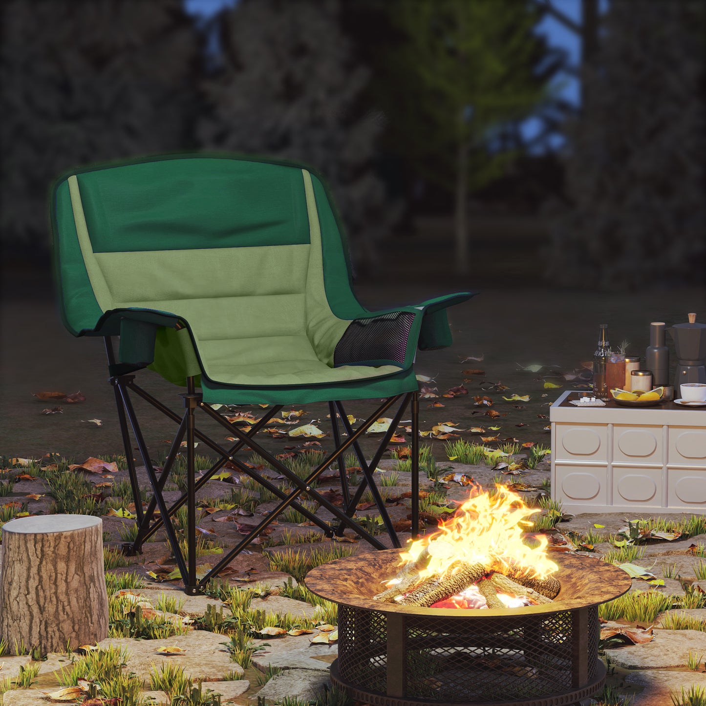 Camping Chair for Adults, Padded Folding Chair, Olive Green