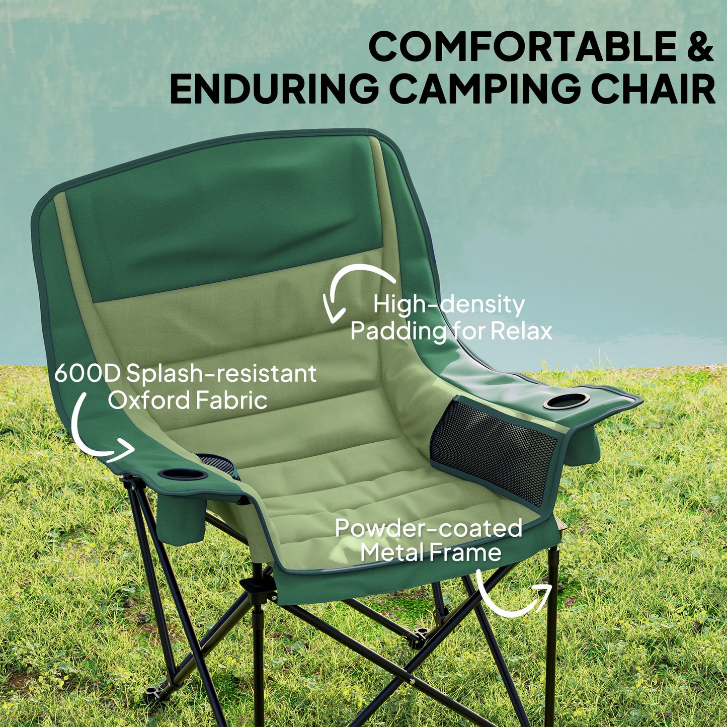 Camping Chair for Adults, Padded Folding Chair, Olive Green