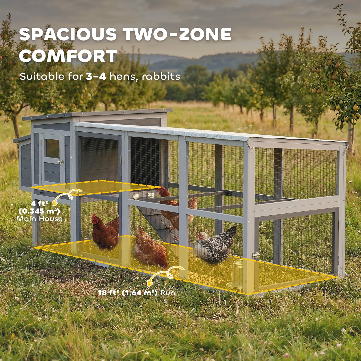 Large Chicken Coop, Wooden Hen House with Covered Run