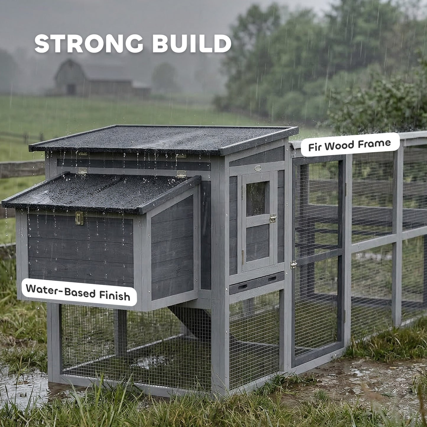 Large Chicken Coop, Wooden Hen House with Covered Run