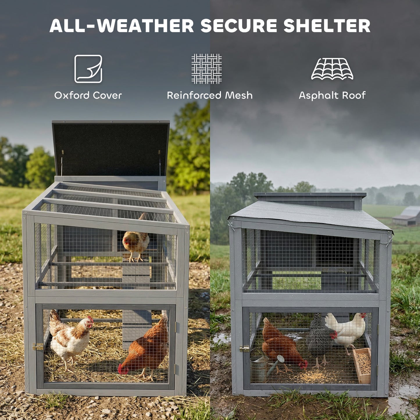 Large Chicken Coop, Wooden Hen House with Covered Run