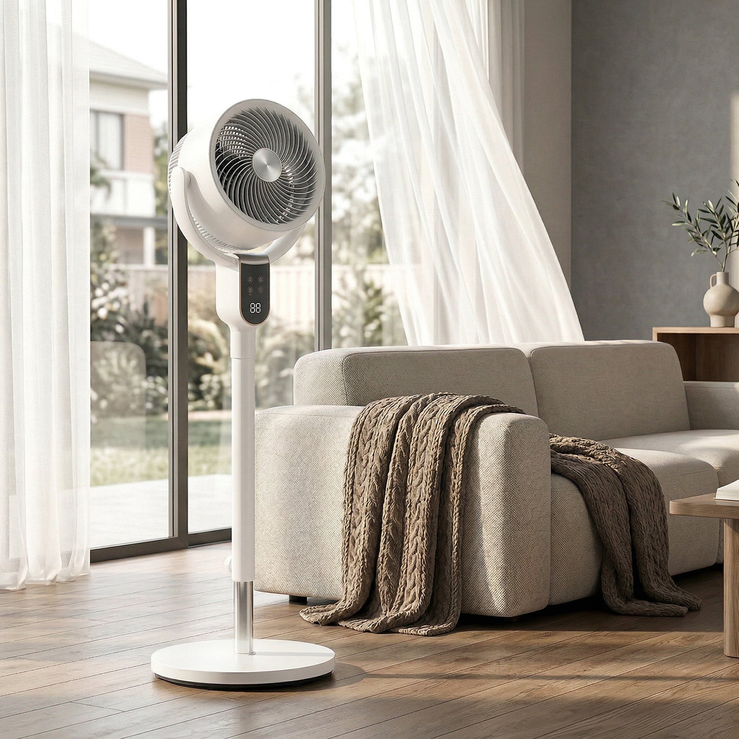 20 dB Silent Standing Fan for Bedroom, 42" Pedestal Fan with 70° Oscillating, 90° Vertical Tilt, 8 Speeds, Remote Control, 12H Timer, Adjustable Height, Child Lock, White