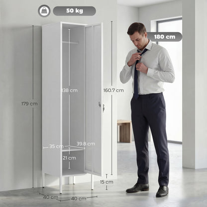 Lockable Steel Storage Locker with Hanging Rail and Shelf - White