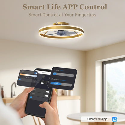 Ceiling Fan with Light and Remote, 3 Colour Temperatures, 50cm, Gold