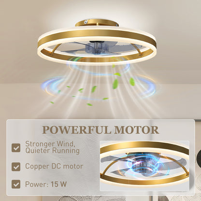 Ceiling Fan with Light and Remote, 3 Colour Temperatures, 50cm, Gold