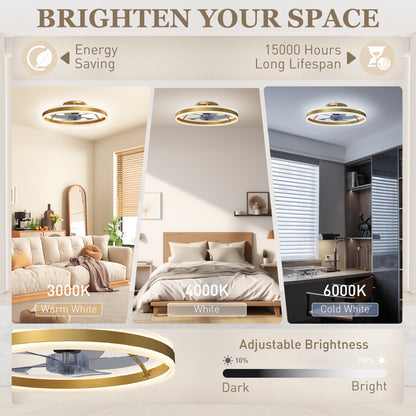 Ceiling Fan with Light and Remote, 3 Colour Temperatures, 50cm, Gold