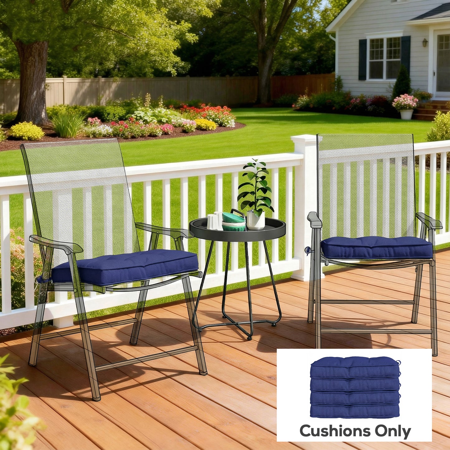 42 x 42cm Replacement Garden Seat Cushion Pad with Ties, Dark Blue