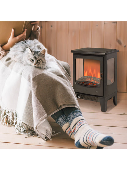 900W/1800W Freestanding Electric Fireplace w/ Adjustable Artificial Flame