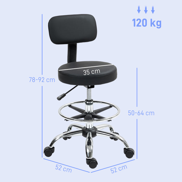 Faux Leather Adjustable Stool, 360° Swivel Chair for Study, Black