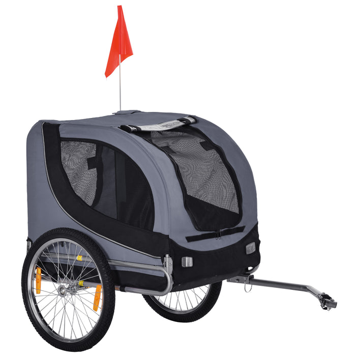 Dog Bike Trailer Steel Pet Cart Carrier for Bicycle Kit Water Resistant Travel Grey and Black