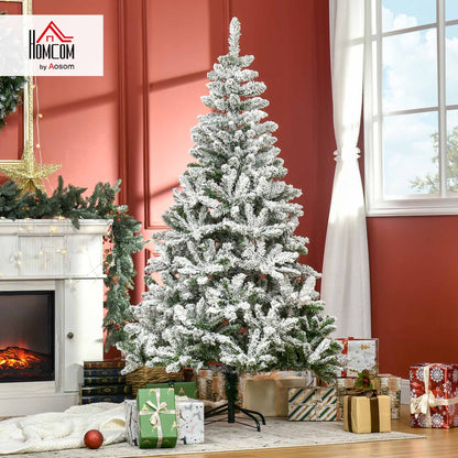 6ft Snow Flocked Artificial Christmas Tree w/ Realistic Branch Tips