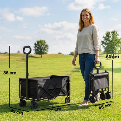 60L Festival Trolley on Wheels, Collapsible Wagon Cart, Black