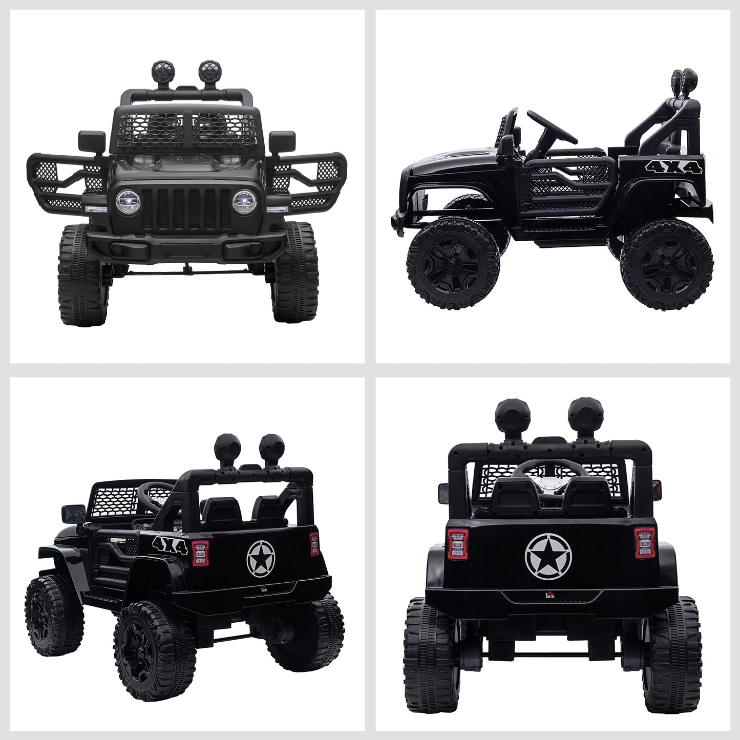 HOMCOM 12V Battery-powered 2 Motors Kids Electric Ride On Car Truck Off-road Toy with Parental Remote Control Horn Lights Suspension Wheels for 3-6 Years Old Black