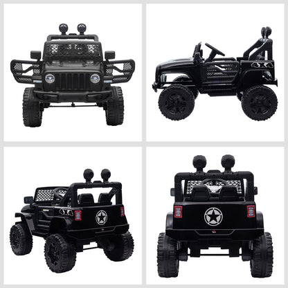 HOMCOM 12V Battery-powered 2 Motors Kids Electric Ride On Car Truck Off-road Toy with Parental Remote Control Horn Lights Suspension Wheels for 3-6 Years Old Black