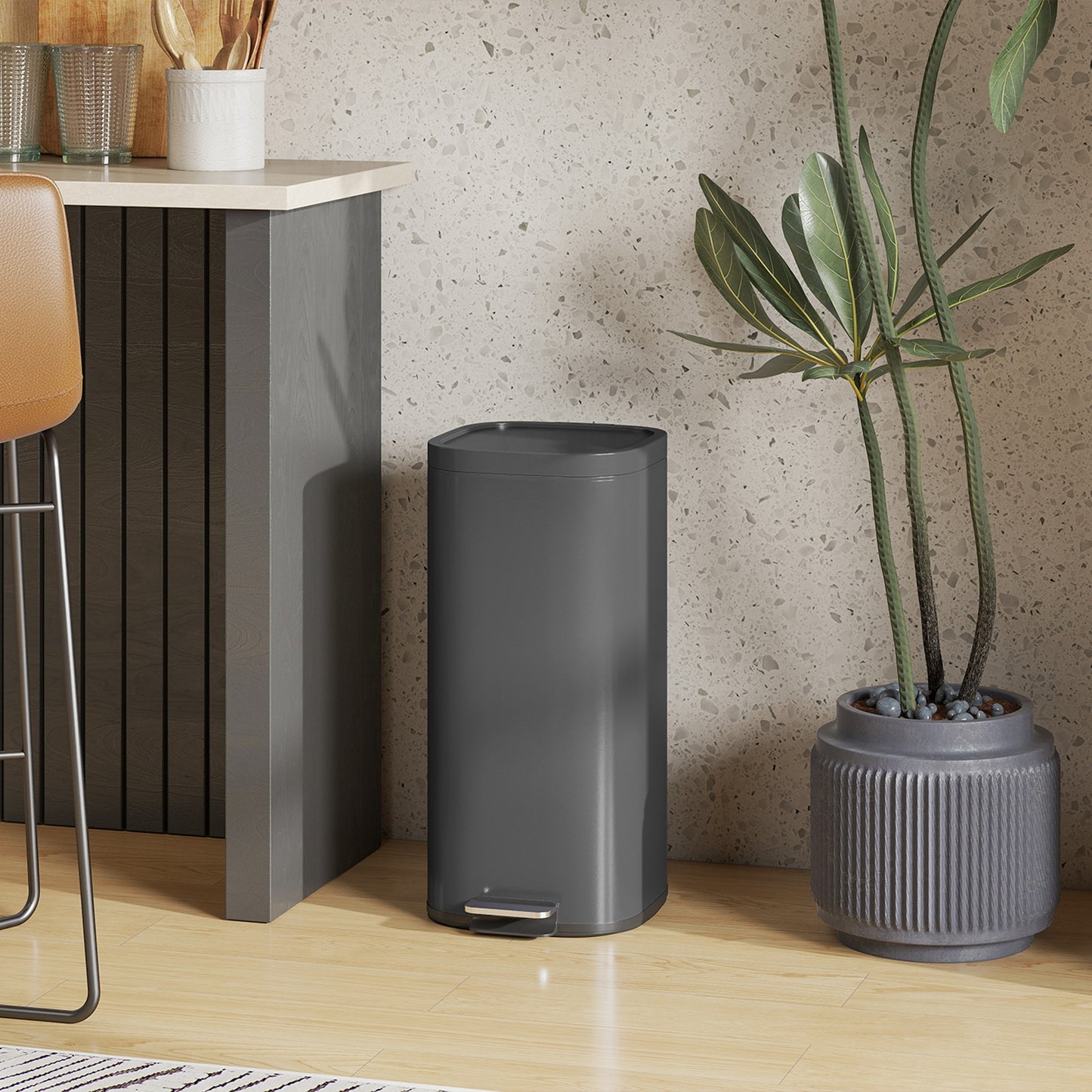 30L Kitchen Bin, Pedal Bin with Lid, Removable Inner Bucket, Black