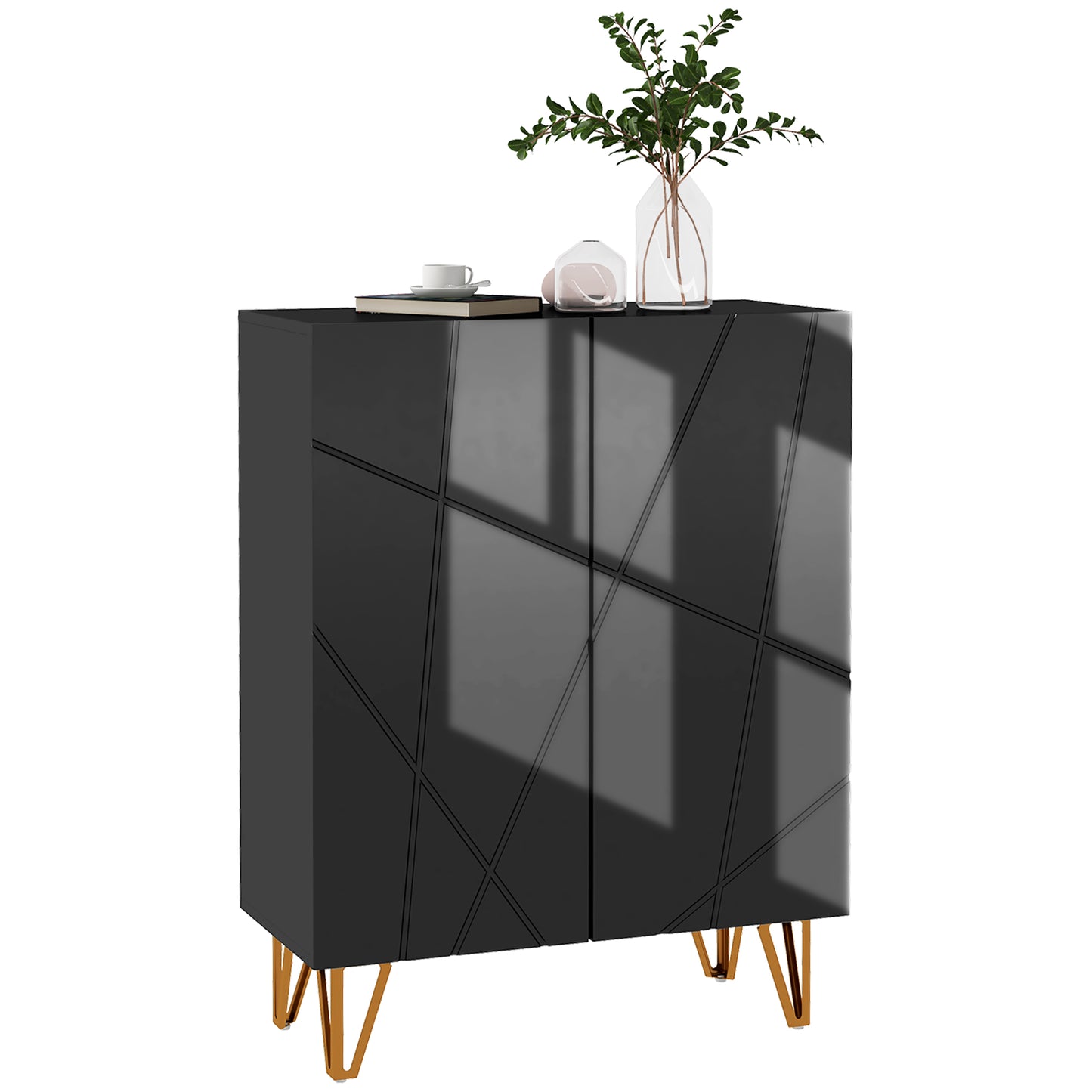 Shoe Storage Cabinet with Soft-Close Hinges and Adjust Shelves, Black