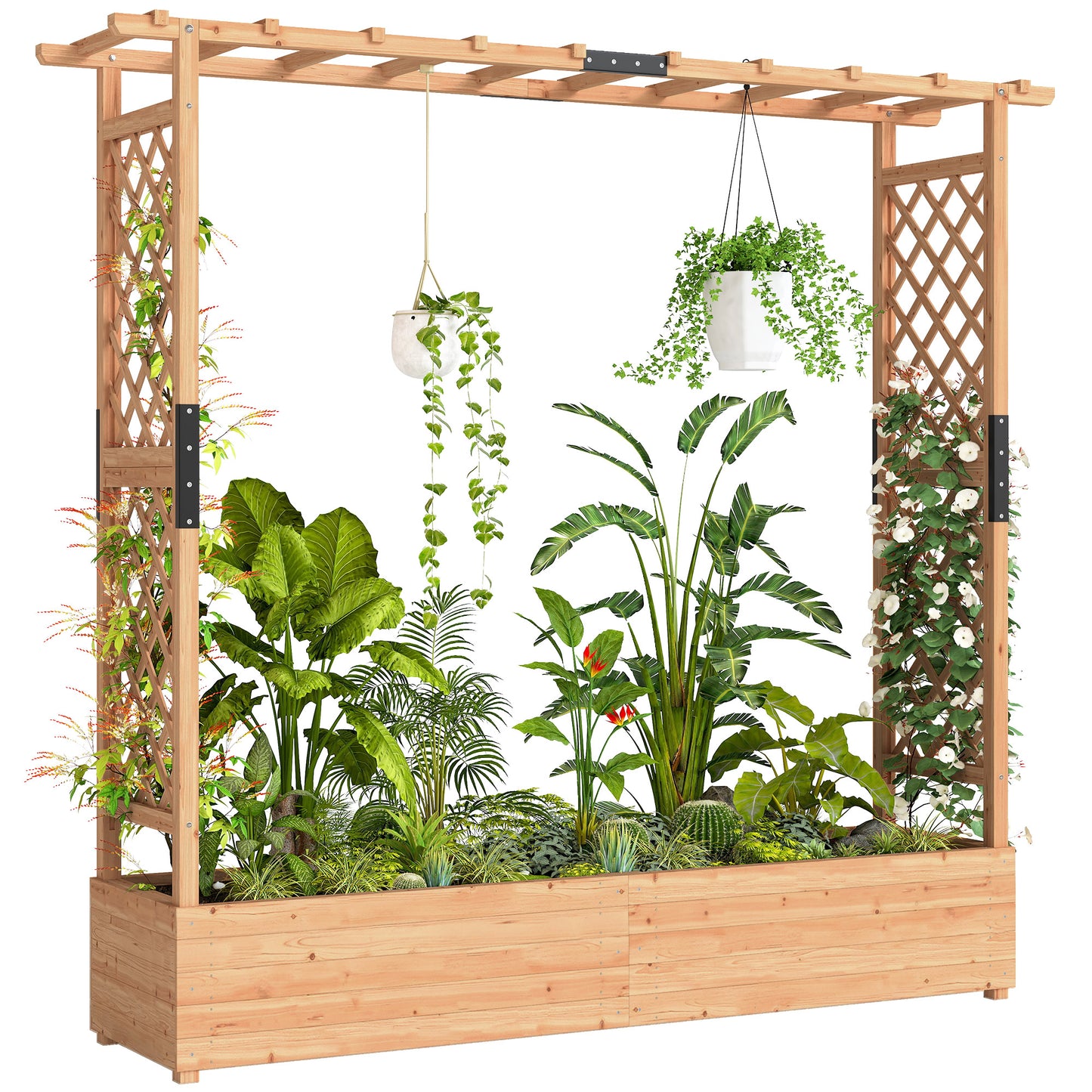 Raised Bed for Garden with Trellis, 196 x 44 x 181 cm, Natural