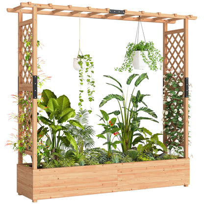 Raised Bed for Garden with Trellis, 196 x 44 x 181 cm, Natural